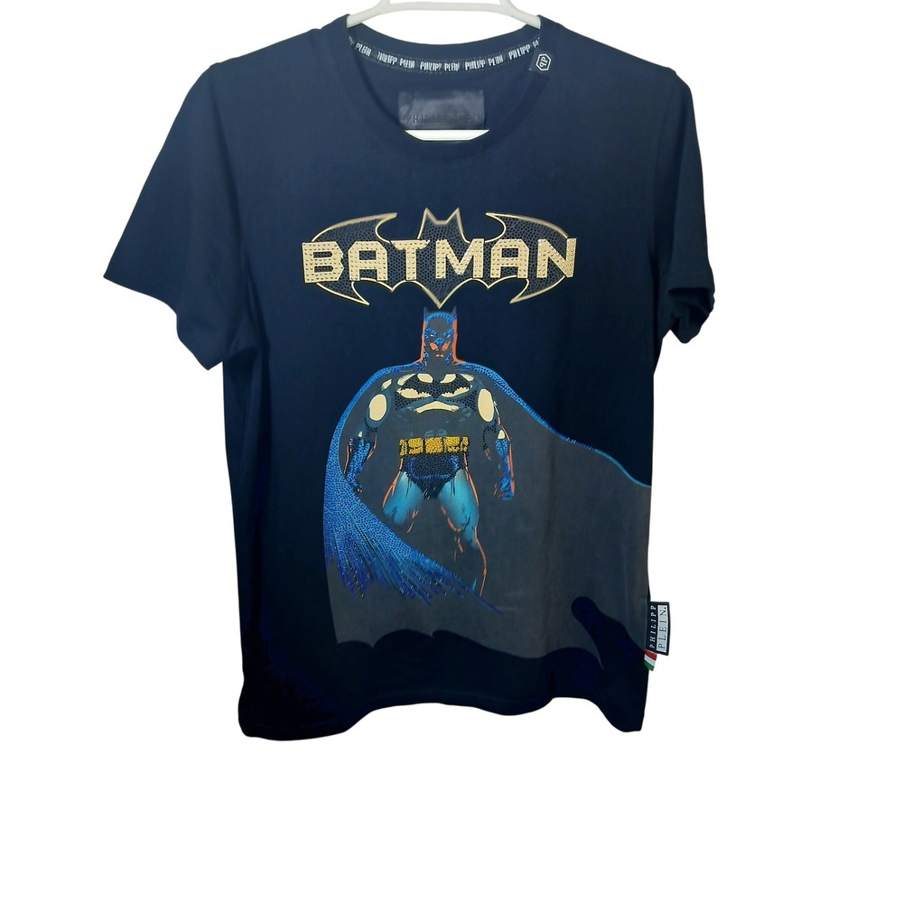 Philipp Plein Batman Rhinestone Graphic T-Shirt Black Empire State of Plein Mens
